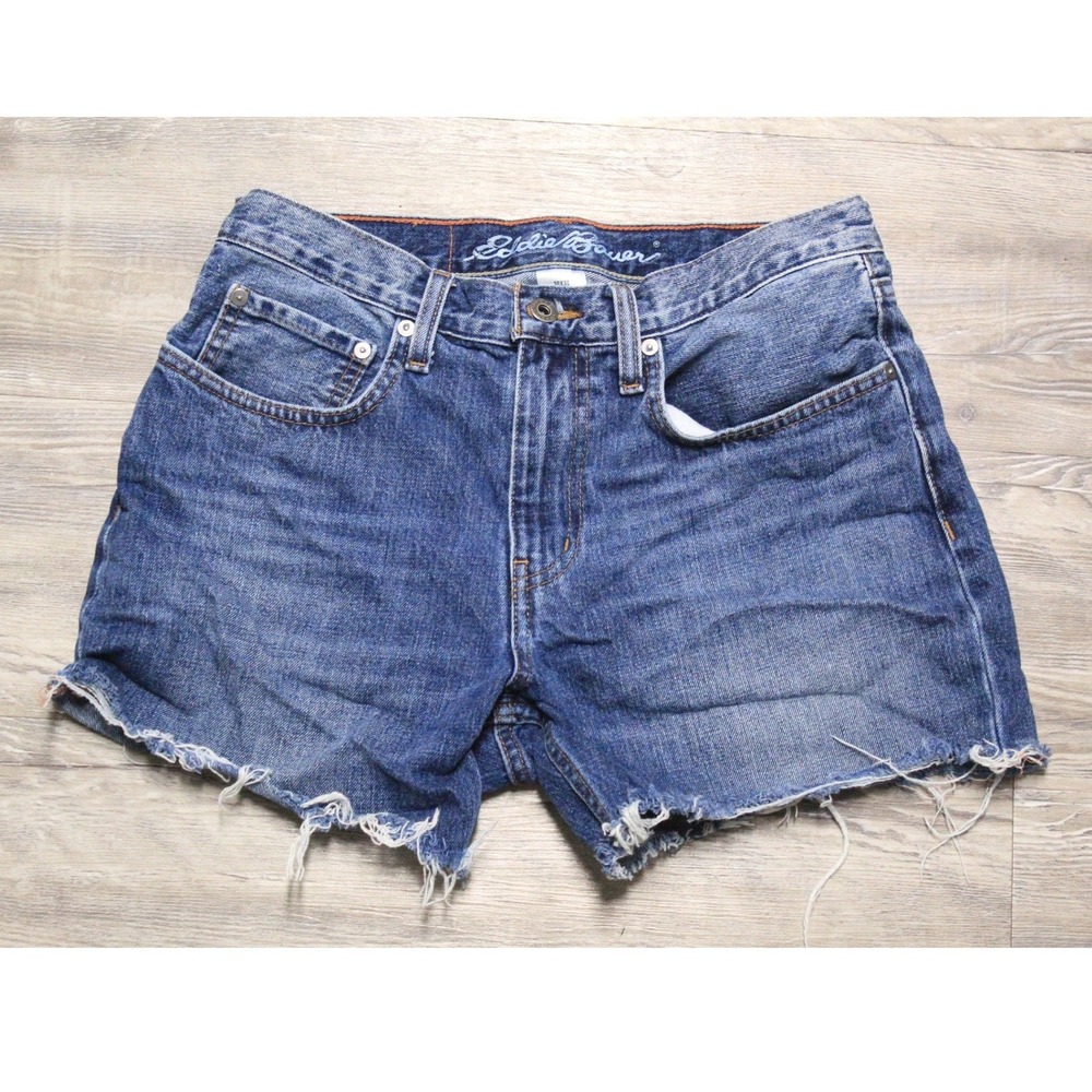 Eddie Bauer Women's Shorts Sz 30 Blue Denim Cut Off Medium Wash Frayed Hem